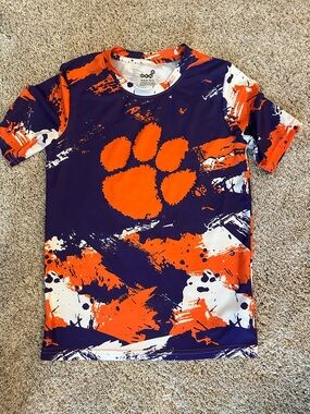 Clemson Kids Short-Sleeve Purple & Orange Paw Print Tee size L